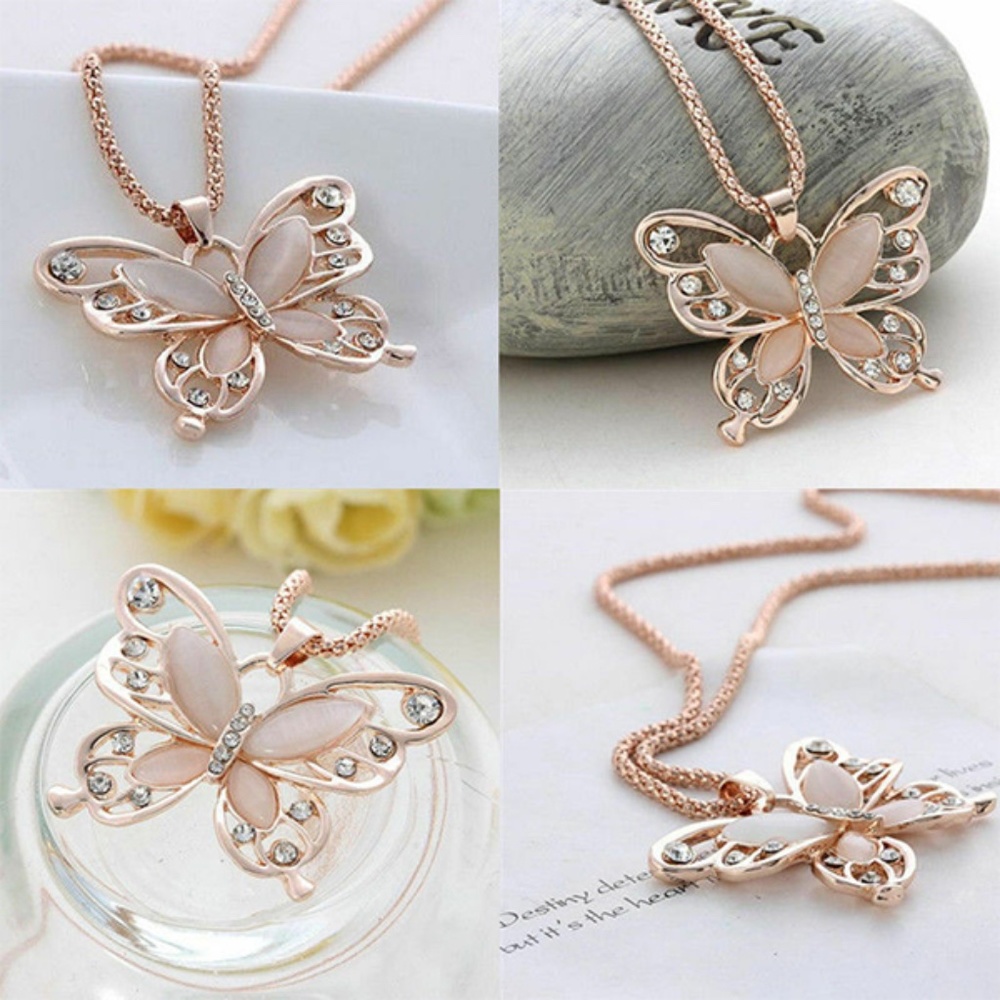 Small Butterfly Rhinestone Necklace Blush of Pink   - Brand New With Tags